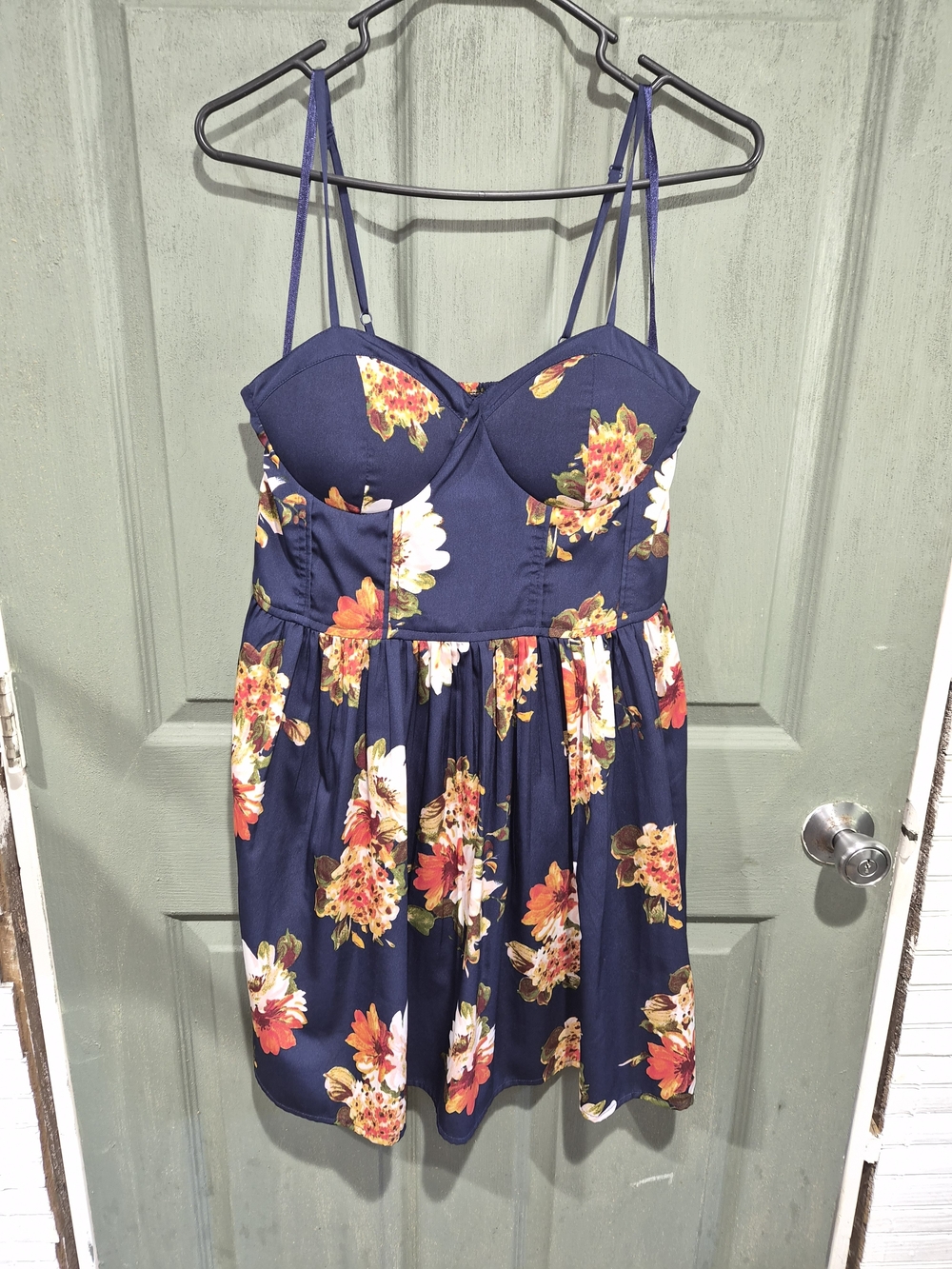 Navy Floral Sundress with Spaghetti Straps